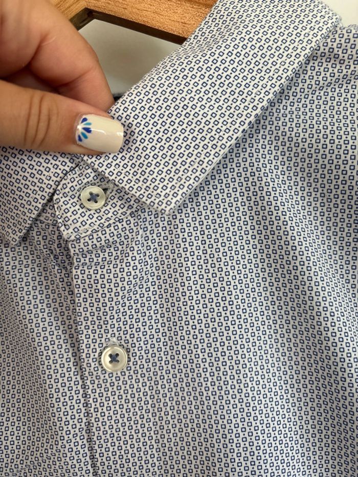 Chemise 100% coton blanche à motifs bleus celio taille XXL 45/46 - photo numéro 5