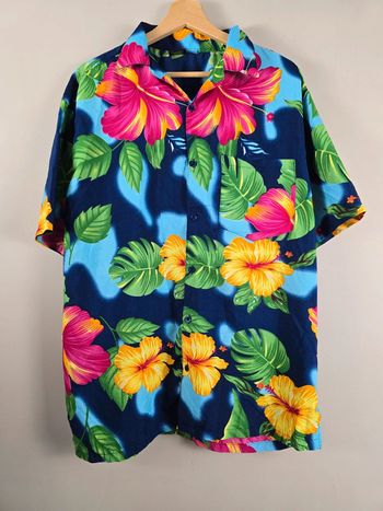 Chemise hawaïenne homme Ocean Blue fleurs tropicales multicolore M été vintage