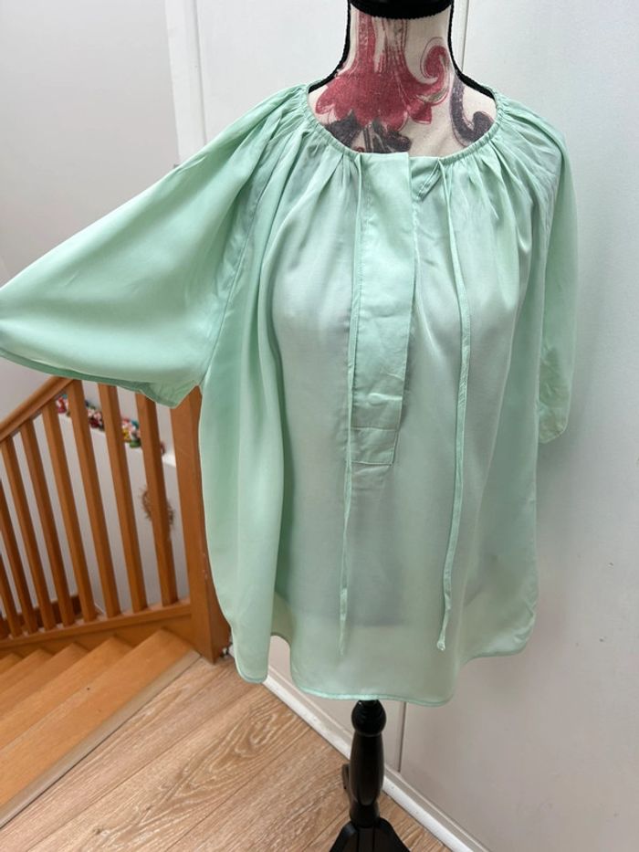 Tunique vert anis taille L h&m blouse été en viscose et polyester