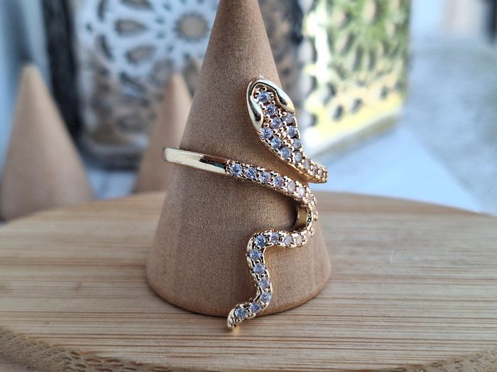 Bague ouverte dorée avec strass forme serpent en Acier Inoxydable Bague de fiançailles pour femme - photo numéro 2