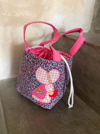 Mini sac seau en tissu liberty et patchwork vintage