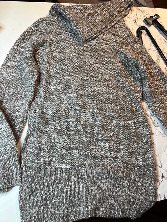 Pull col roule chiné marron neuf