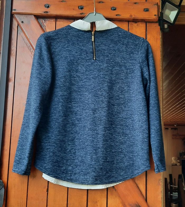 Pull femme, bleu chiné, taille 38 - photo numéro 2