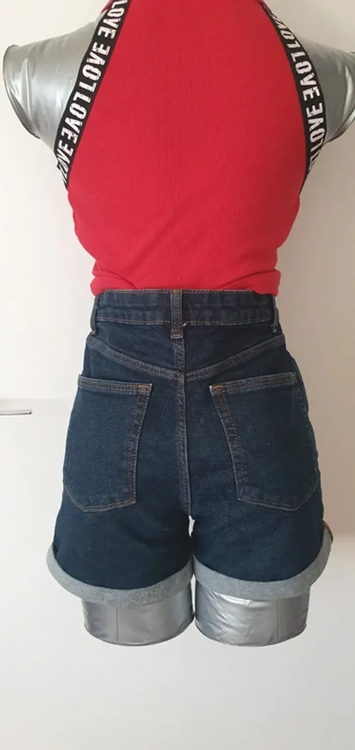 Short jeans taille haute skinny - photo numéro 3
