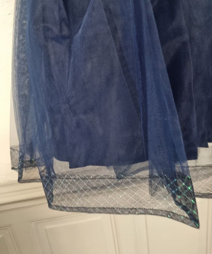 robe cérémonie mariage fille buste fleuri gros nœud à la taille bleu marine taille 1 an - photo numéro 4