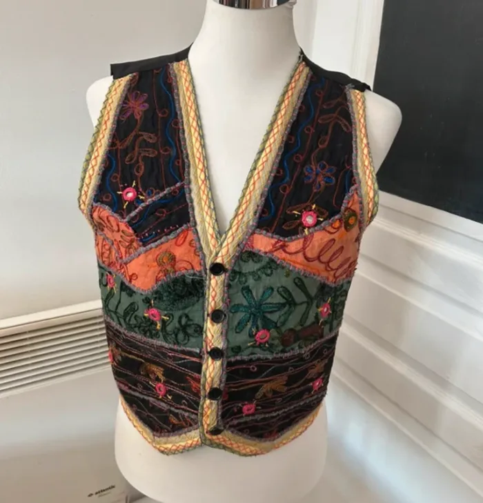 Gilet barman, veste sans manches boutonné , imprimer multicolore - photo numéro 2