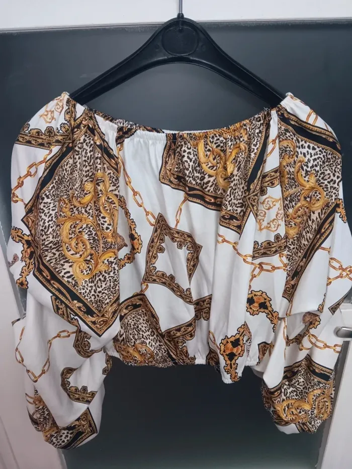 Blouse xs/s bohème léopard baroque manches bouffantes - photo numéro 3