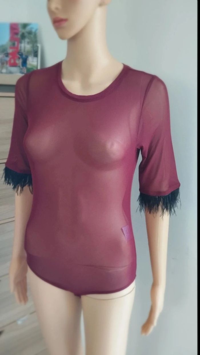 Body bordeaux femme taille m manche noir - photo numéro 4