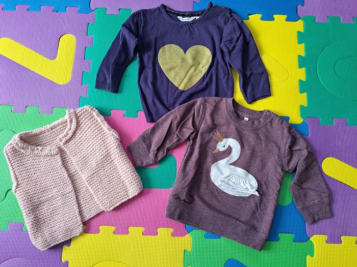 Lot 2 pulls + 1 gilet sans manches 18m