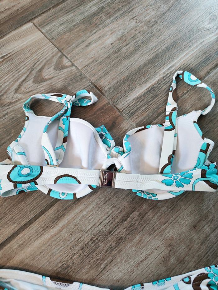Maillot de bain deux pièces blanc , marron et turquoise Janine Robin Taille 44 - photo numéro 5