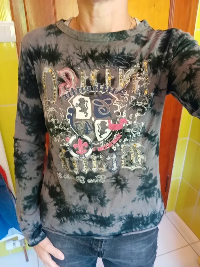 Pull femme gris tie and die