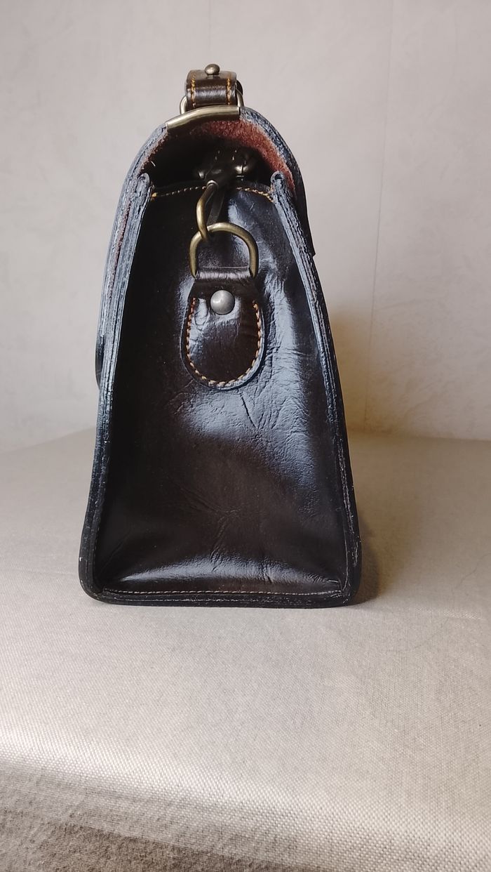 Cartable en cuir véritable marron - Vintage avec bandoulière - Neuf - photo numéro 8