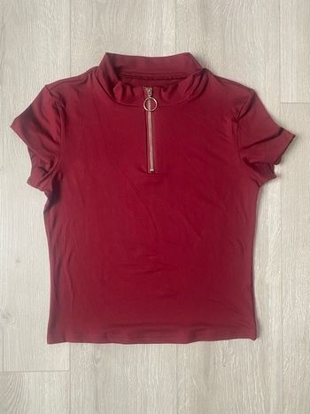 T-shirt bordeaux col montant zippé - Neuf (Taille S)