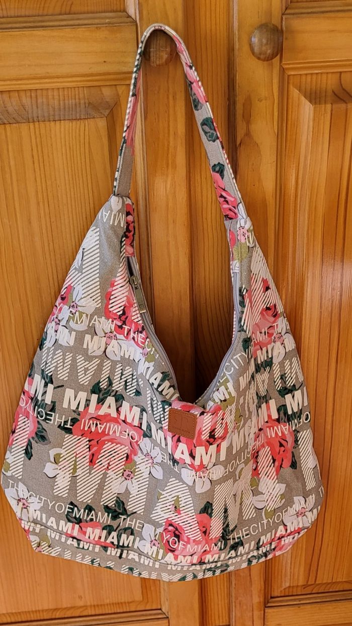 Robin Ruth Sac Miami -Porté Epaule&Fermeture Intégrale-Blanc, Lin&Motif Floral en TBE - photo numéro 3