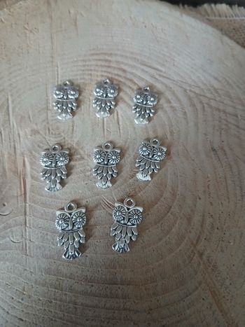 Lot de 8 breloques pendentifs double chouette argenté 