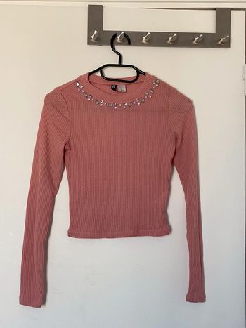 Haut côtelé avec pierres manches longues XS