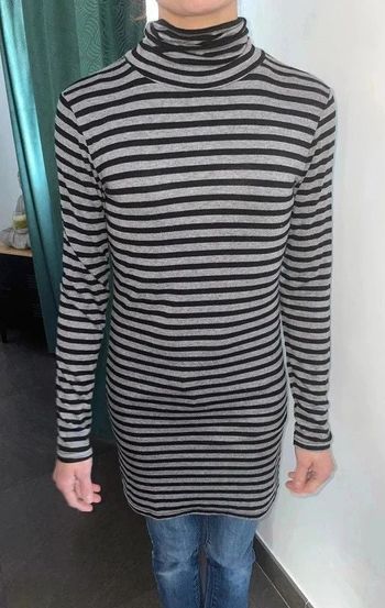 tee-shirt col roulé gris noir etam M