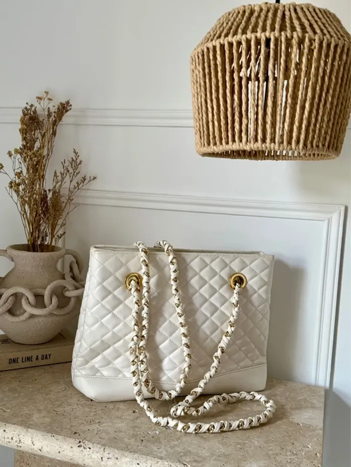Sac blanc femme chaînes doré or matelassés blanc chaînes doré or zip bandoulière à main borsa - photo numéro 3