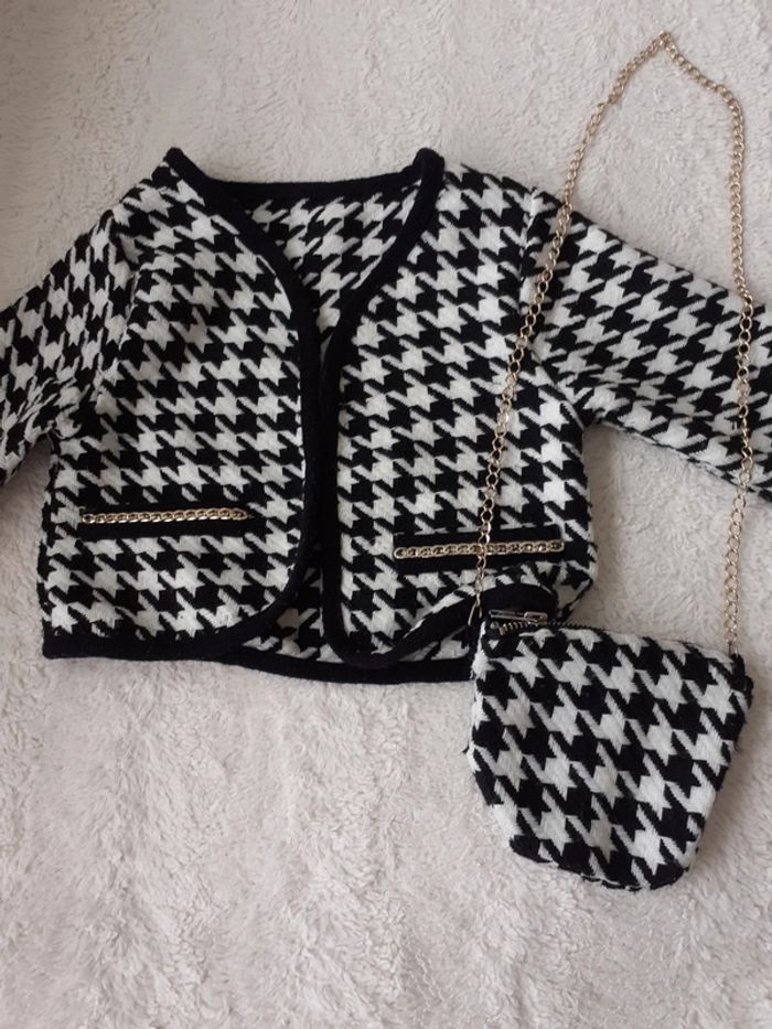 Gilet et sac pied de poule fille 6 ans