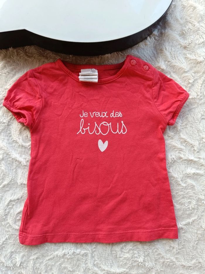 Ensemble (tee shirt manches courtes+sarouel legging) Fille 3 mois Je veux des bisous cœur - photo numéro 3