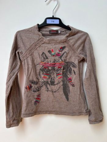 T-shirt épais manches longues loup amérindien Catimini 5 ans