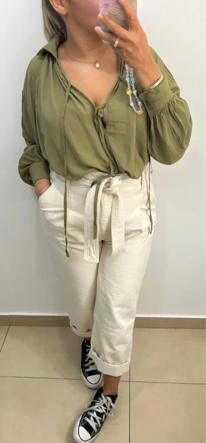 Blouse Kaki Fluide Sfera - photo numéro 5