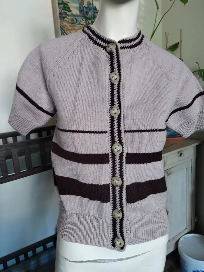Gilet cardigan fait main retro vintage cottage country core shabby - photo numéro 2