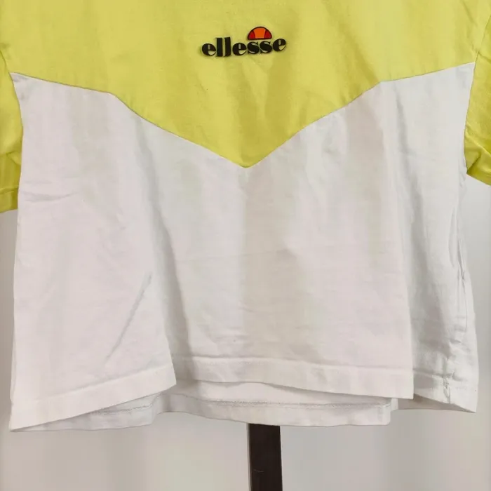 Crop top Ellesse bicolore jaune et blanc - 100% coton été Tshirt femme Femme - Taille S A639 - photo numéro 4
