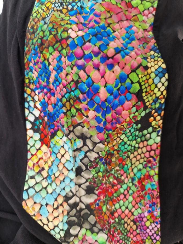 Pantalon Palazzo Noir Imprimé Serpent Multicolore Jambes Larges Taille Elastique - photo numéro 8