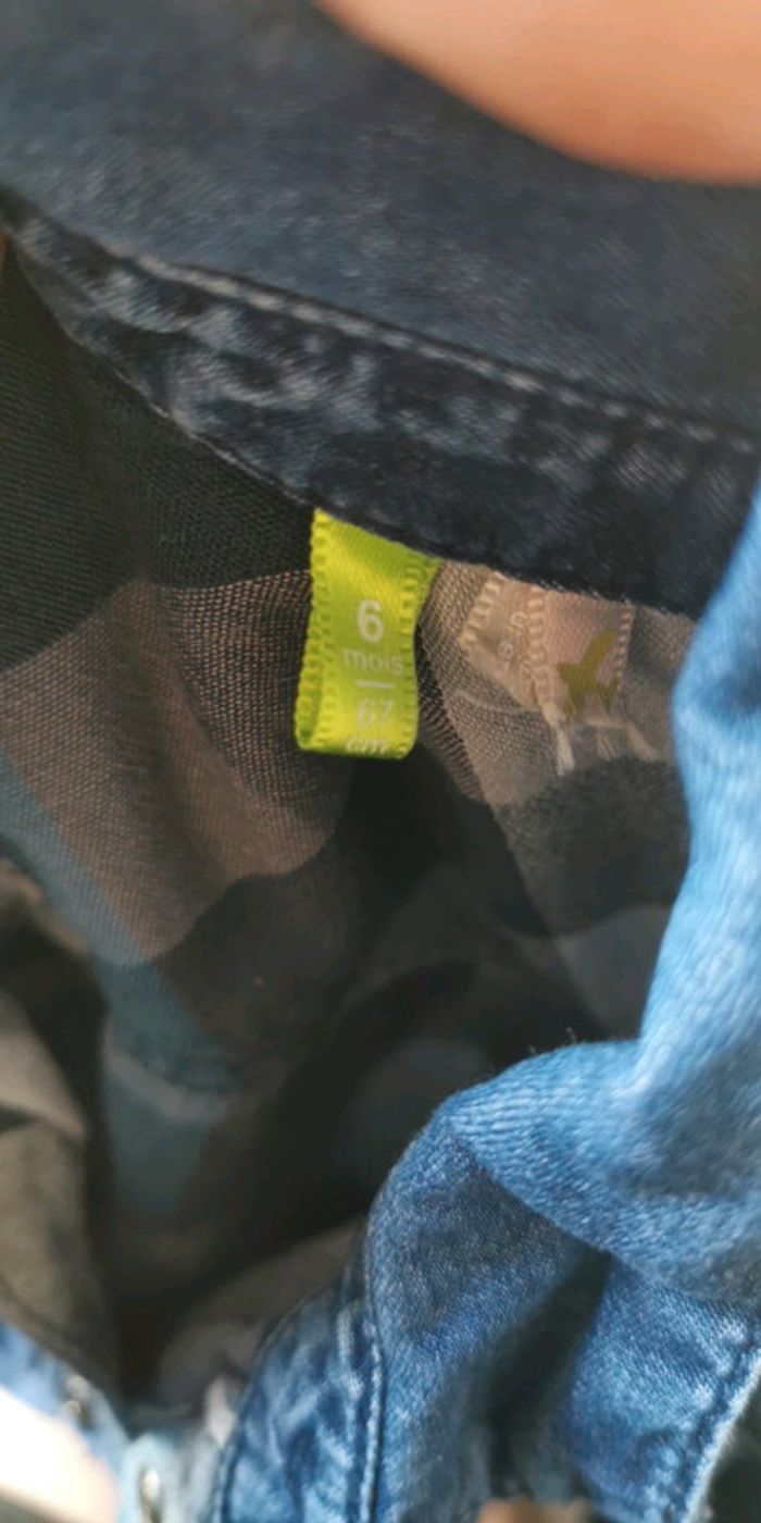 Chemise en jean doublé carreaux 6 mois - photo numéro 2
