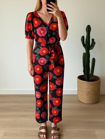 Combinaison fluide noire à motifs fleuris, taille S/M - Made in Italy