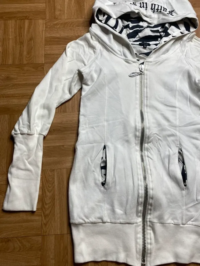 Veste à capuche zippée long noir intérieur zèbre vintage Faith Connexion - photo numéro 2