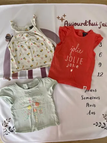 👚 Lot de 3 t-shirts bébé fille – Taille 18 mois (81 cm) 🌸