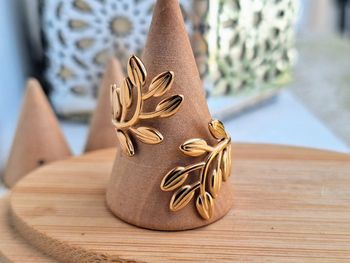 Bague Ouverte Doré motif feuilles acier inoxydable Bague design ouvert Ajustable bague Pour elle