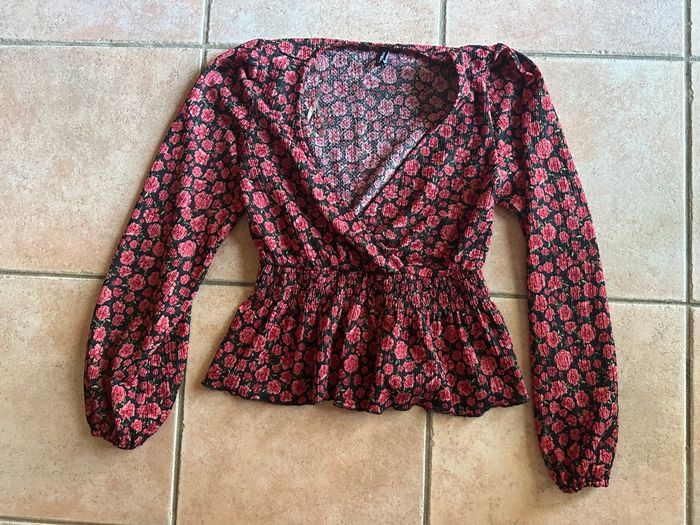 Blouse ml fleurs rouge noire FB Sister Taille S