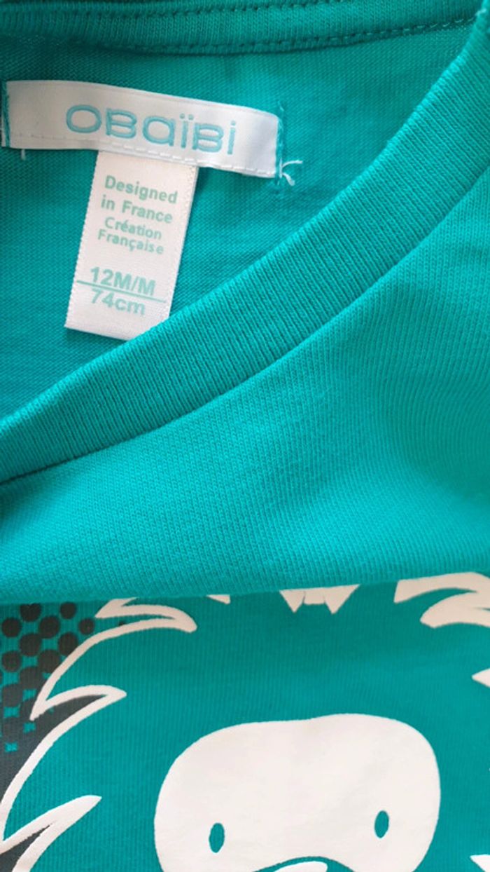 Tshirt manches courtes, Lion vert, taille 12 mois, Obaïbi - photo numéro 3
