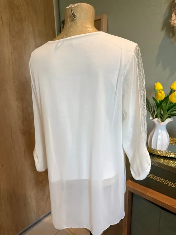 Magnifique blouse avec perles et dentelle femme - photo numéro 3