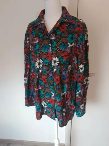 🌸 Chemise vintage faite main fleurie multicolore – Taille 44