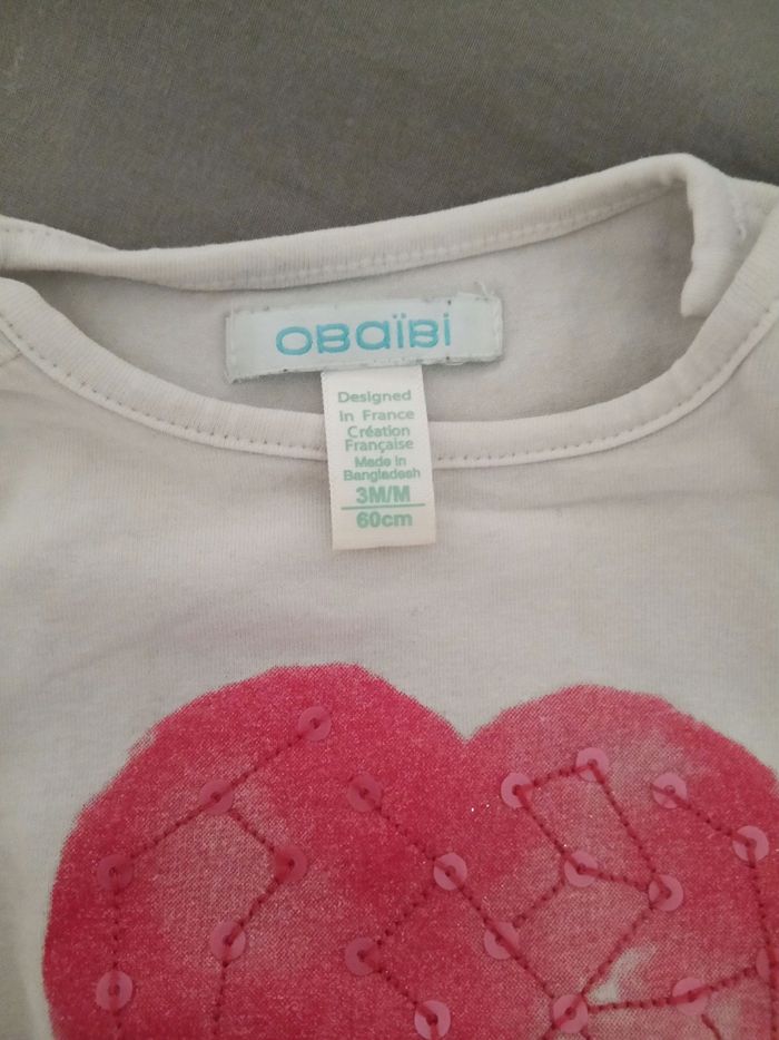 T-shirt ML "cœur" _ 3 mois - photo numéro 2