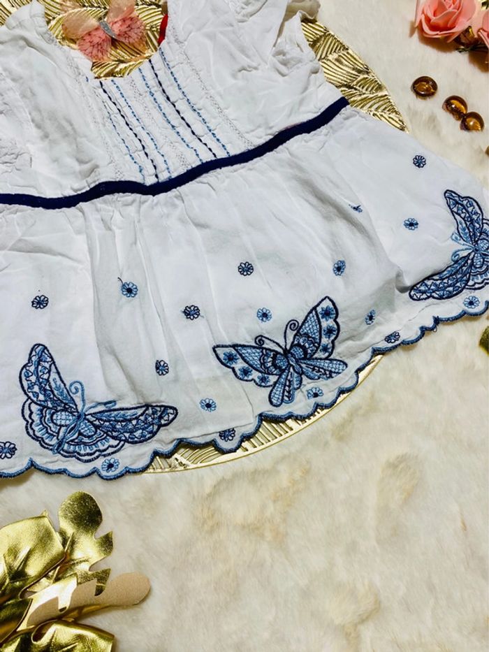 🌼 Ensemble blouse blanche + bloomer en denim Histoire de Fleur - bébé fille 12 mois TBE 🌼 - photo numéro 3