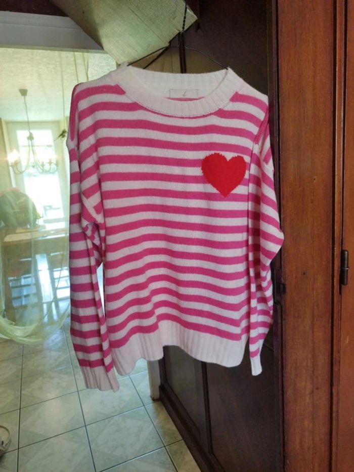 Pull sweatshirt rayures cœur vintage y2k L/40