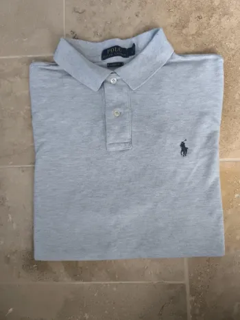Polo Ralph Lauren homme gris clair/crème classic fit L logo bleu excellent état