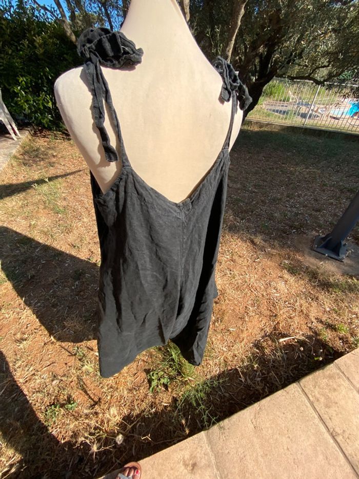 Salopette ample  originale  en lin noir, over size taille unique - photo numéro 3