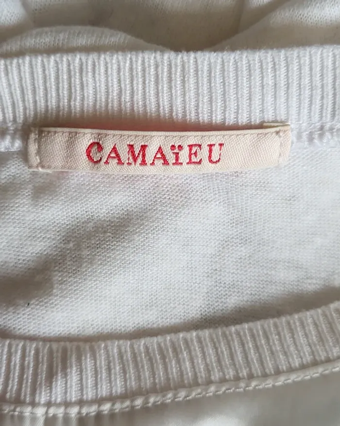 T-shirt manches courtes à motifs blanc et rose Camaïeu Taille 34 36 - photo numéro 4