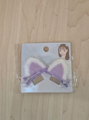 Pinces oreilles de chat blanc & mauve 