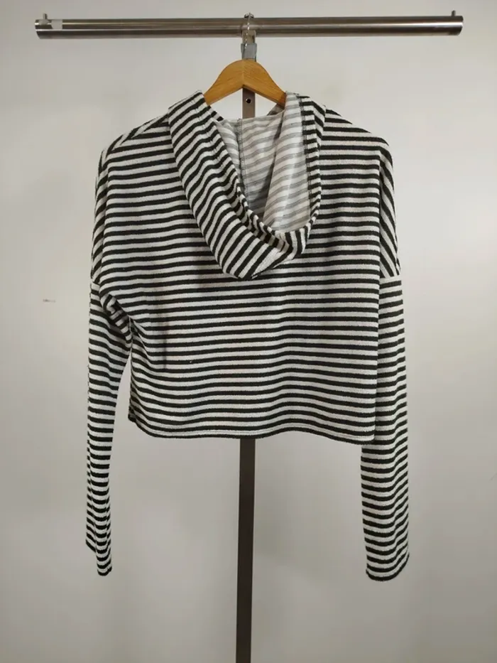 Sweat à capuche rayé noir blanc femme CMT Atelier coupe droite taille M coton doux A1379 - photo numéro 2