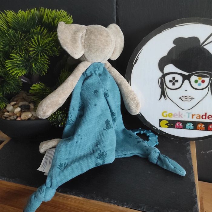 Doudou Moulin Roty Éléphant Sous Mon Baobab Bleu Attache Tétine #geektradedoudou - photo numéro 2