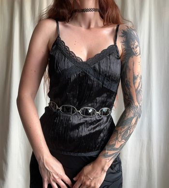 Débardeur satiné type lingerie matière froissée Goth Coquette vintage - Taille L