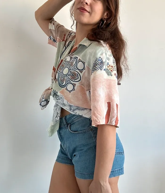Chemise vintage à motifs fluide manches courtes taille M/L
