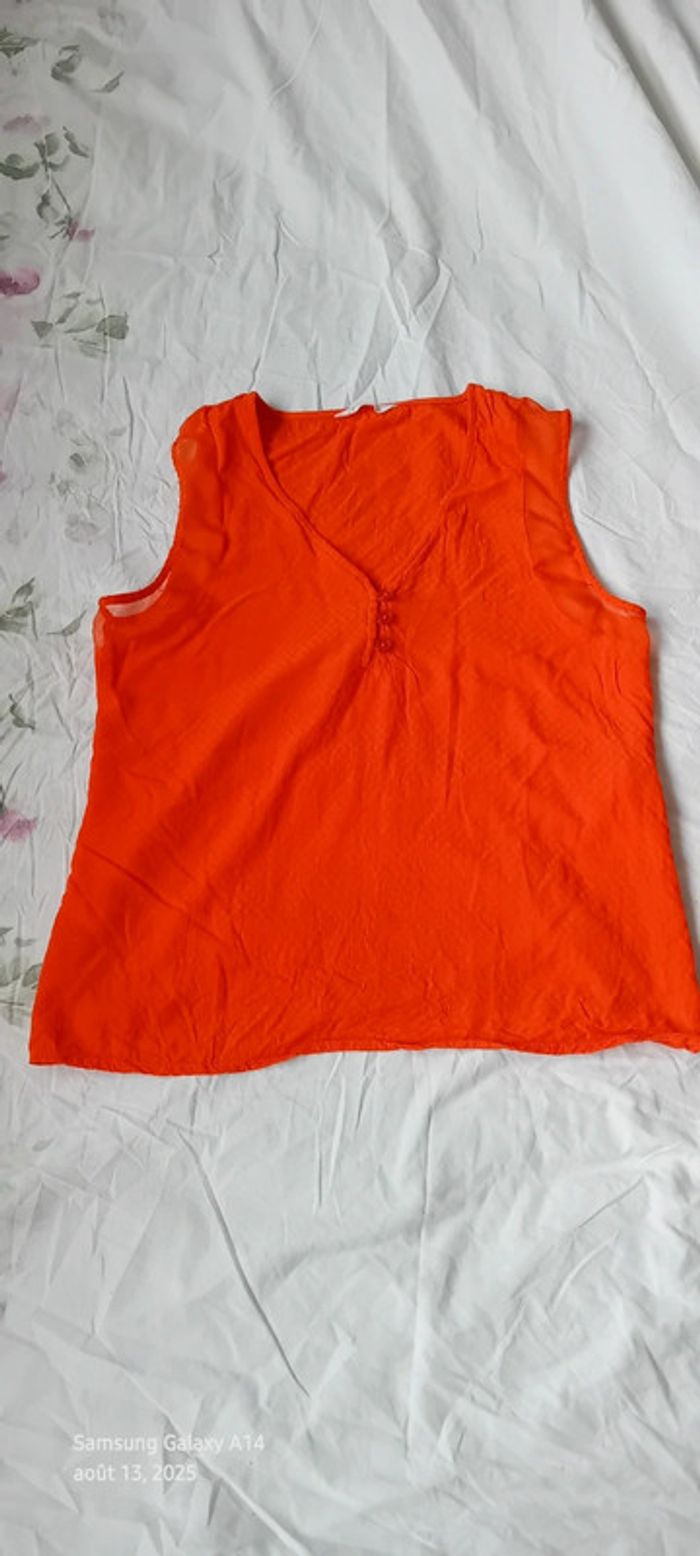 Blouse sans manches bimatiere col V boutonné gaufré orange femme 38 naf naf - photo numéro 13